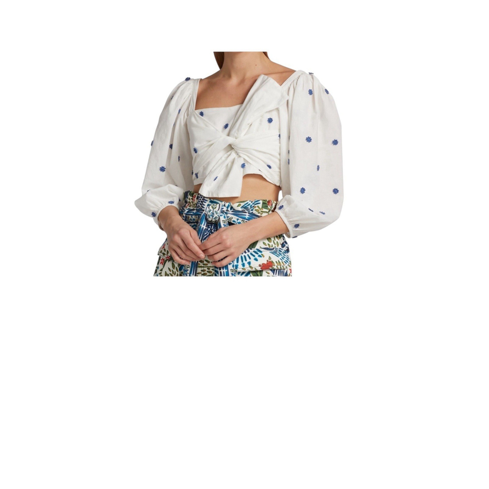 Farm Rio crop embroidered floral top With Tie On Front Size Medium - Picture 6 of 12